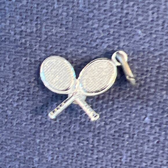 Petite Little TENNIS Racquet with Pearl Ball Sterling Silver Pendant Charm - Picture 3 of 5